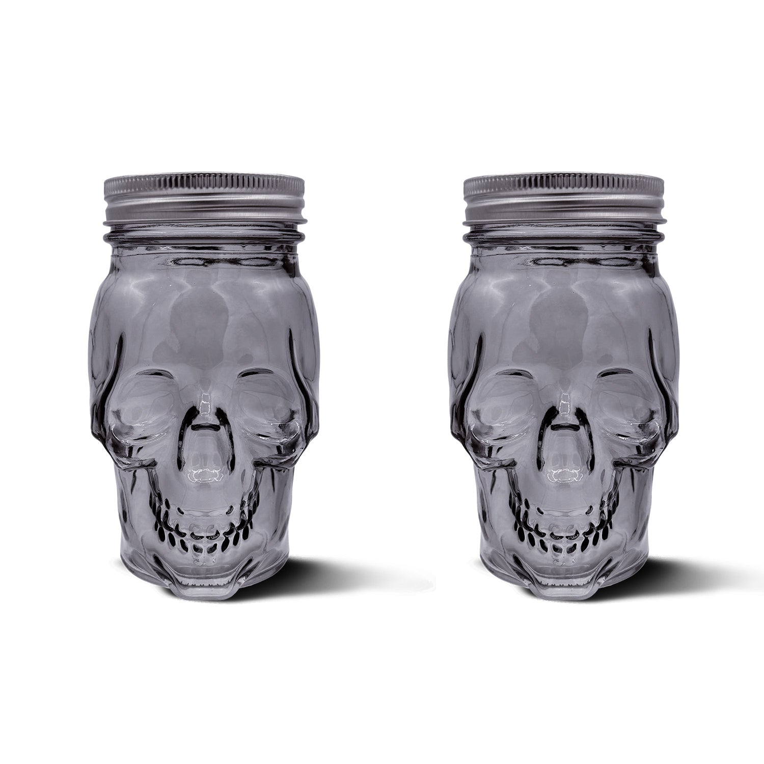 Skull Mason Jar with Lid, 4-Piece Set (2 skull Mason Jars & 2 Lids) 16oz, Smoke