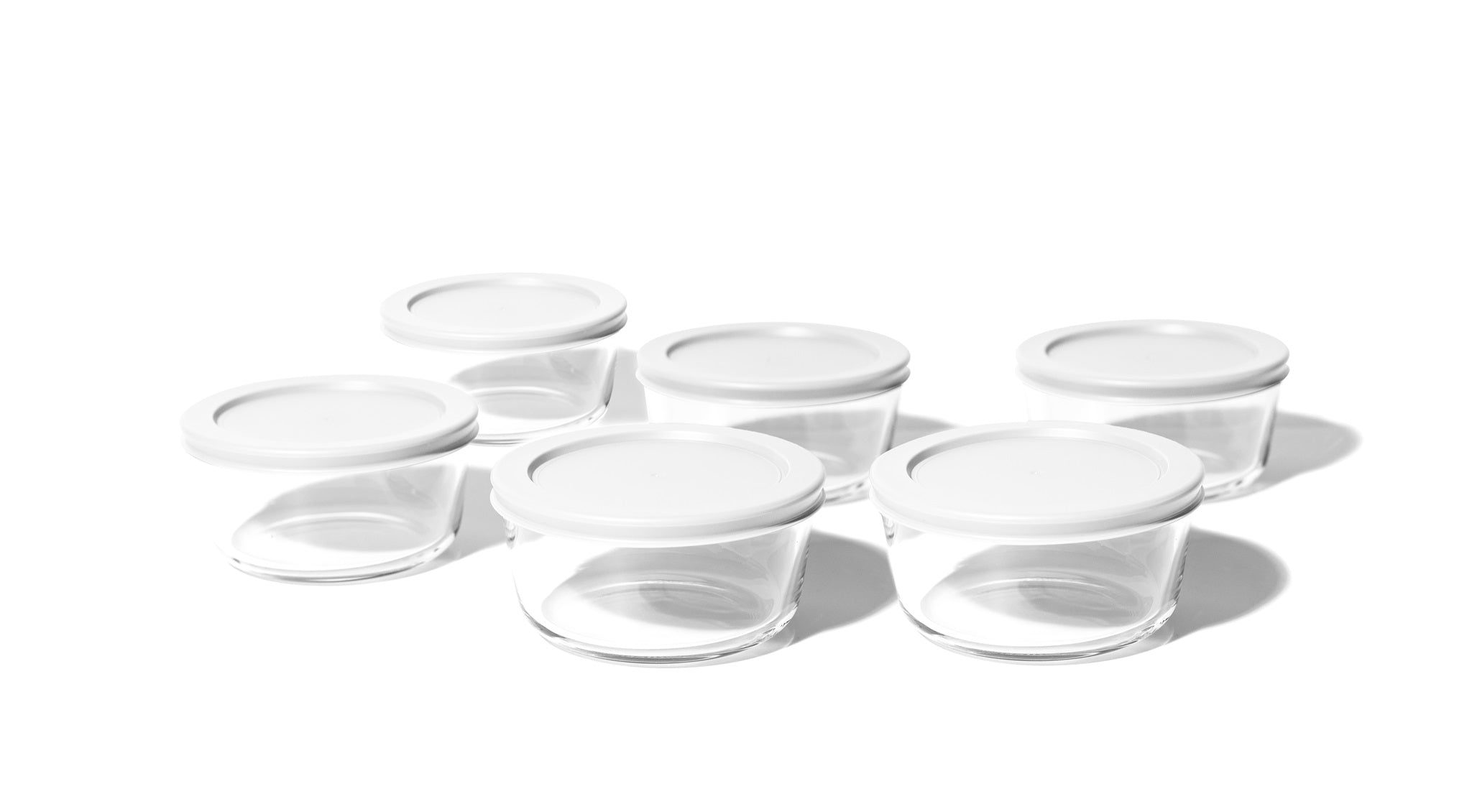 Glass Food Storage Containers - 12 Piece 2 Cup Set (6 Containers + 6 Lids), White