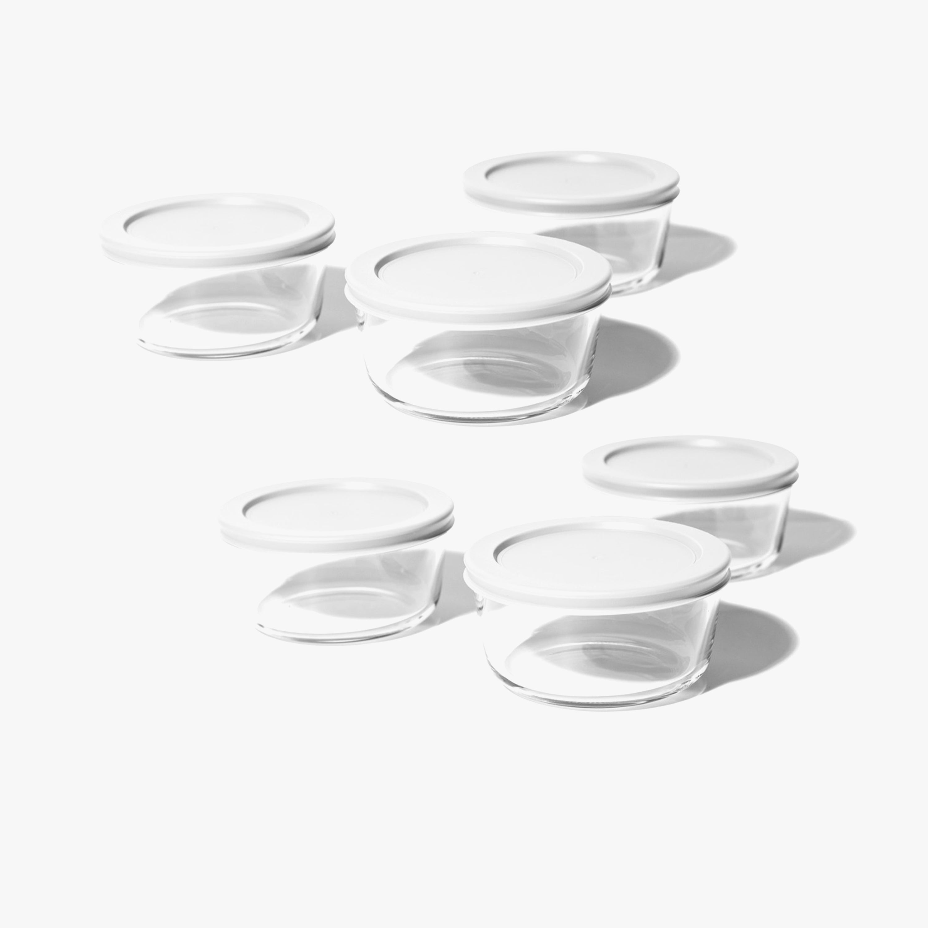 Glass Food Storage Containers - 12 Piece 2 Cup Set (6 Containers + 6 Lids), White