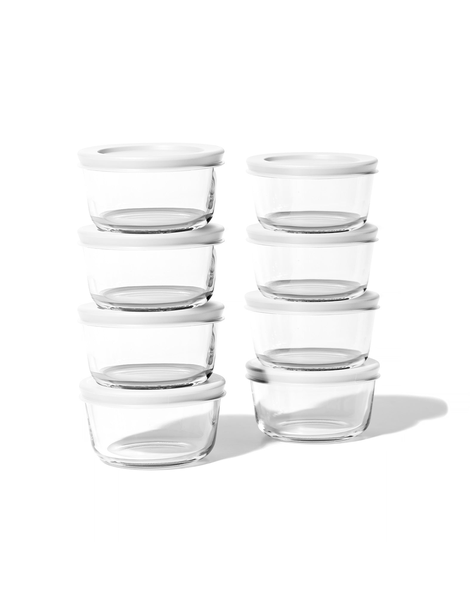 Glass Food Storage Containers - 16 Piece 7oz Set (8 Containers + 8 Lids), White