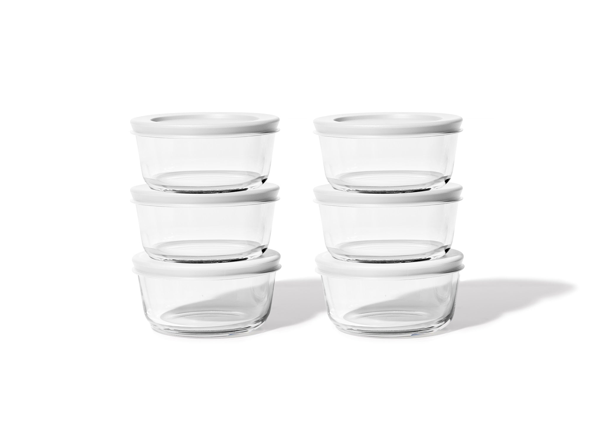 Glass Food Storage Containers - 12 Piece 2 Cup Set (6 Containers + 6 Lids), White